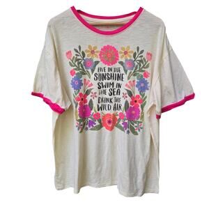 Natural Life Womens Oversized Boho Hippie Floral Live In Sunshine Ringer Tee M